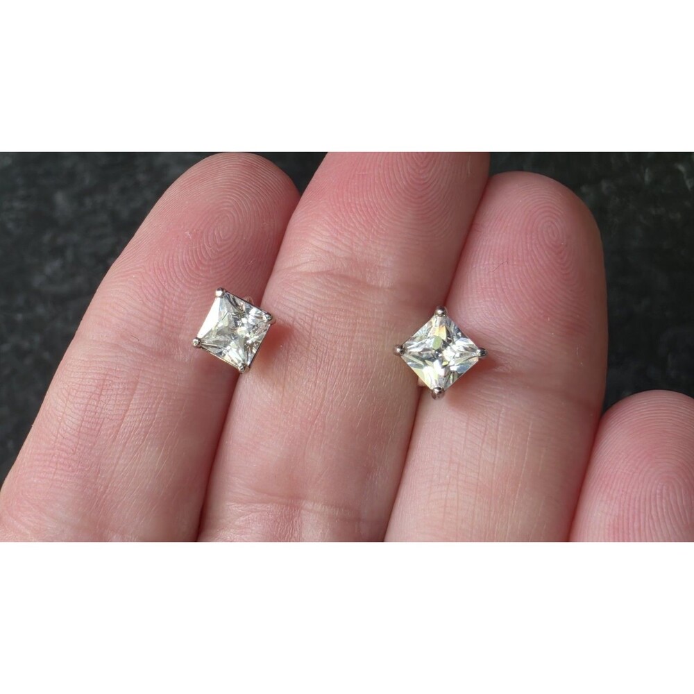 925 Sterling Silver CZ Square Shaped Stud Earrings Vintage